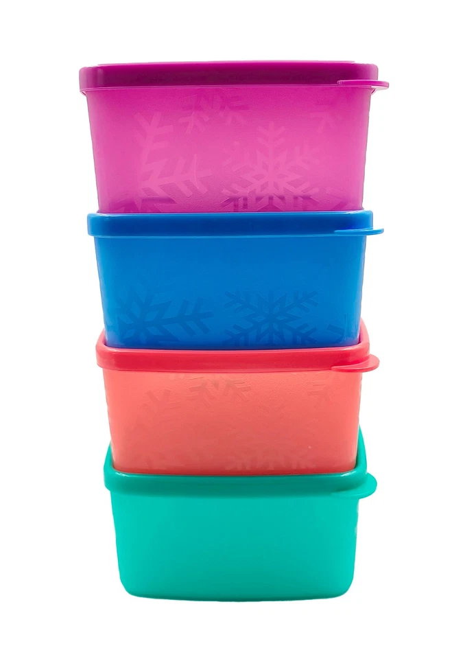 Tupperware Snowflake Freezer Small Square Round Plastic Containers 400ml (4) Set - Image 3 of 4