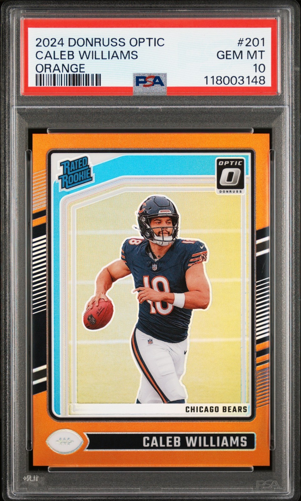 2024 Donruss Optic #201 Caleb Williams Rated Rookie Orange #'d /249 PSA 10
