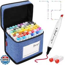 Bianyo 72 Primary Colors Alcohol Marker Set, Bullet and Chisel Du