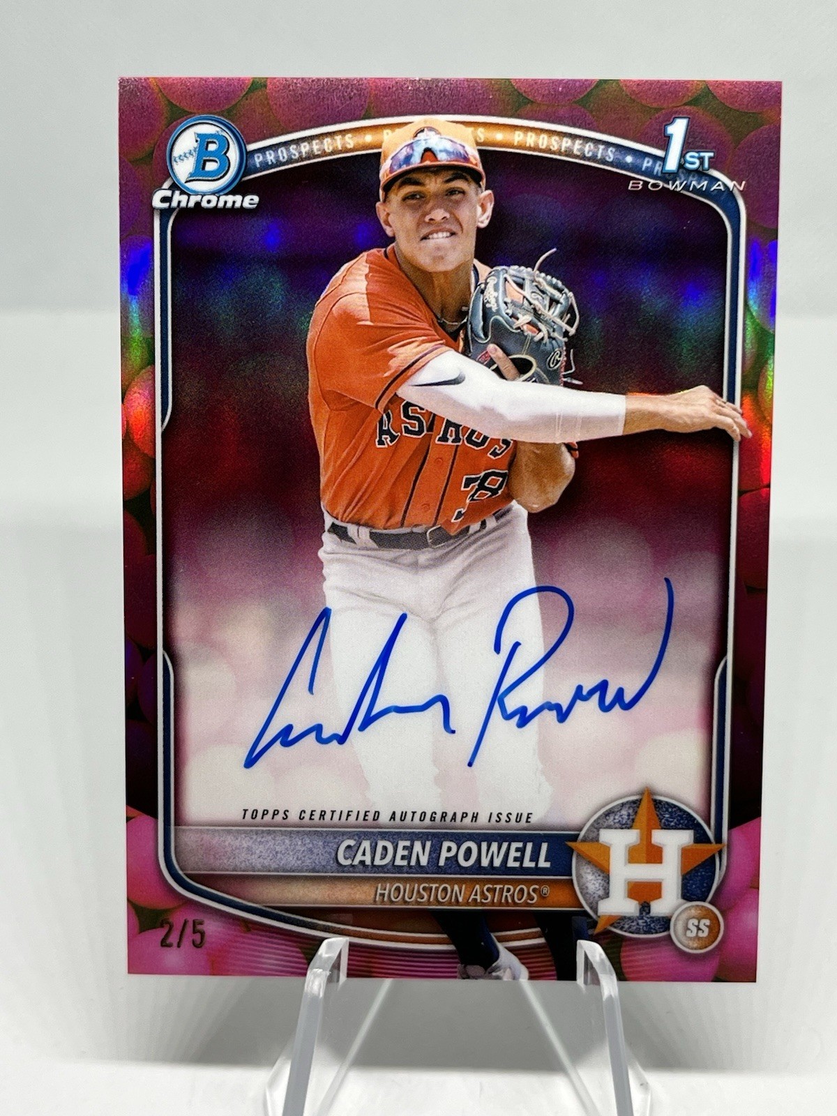 2025 Bowman Chrome 1st Peanuts Refractor Auto /5 Caden Powell Astros Card