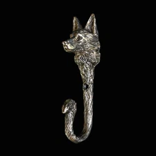 German Shepherd Wall Hook – Handmade Nickel Silver Dog Leash Holder Gift