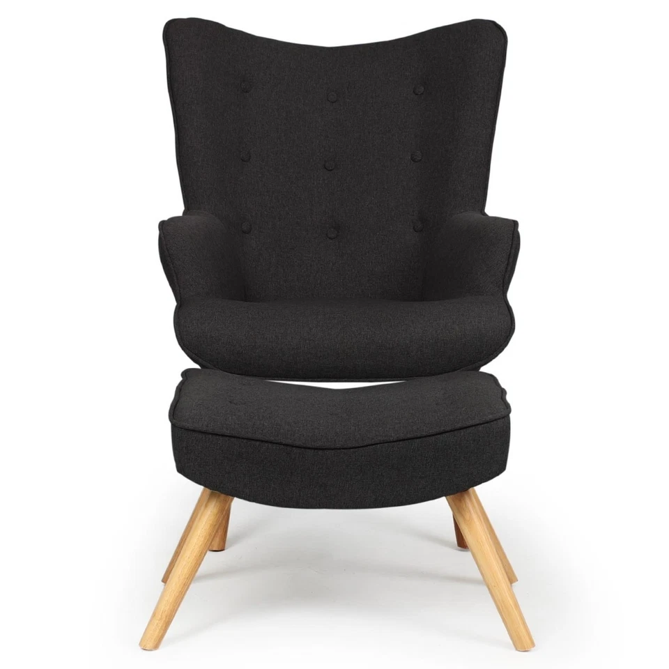 Fauteuil & Pouf Scandinave "Orle" 98cm Noir - Photo 2/4
