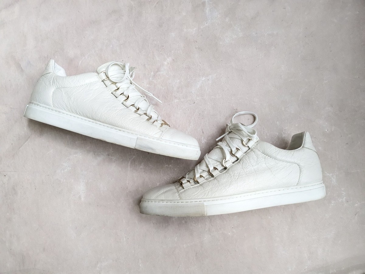 Balenciaga Arena Men 8 41 White Leather Low Top Sneakers Shoes