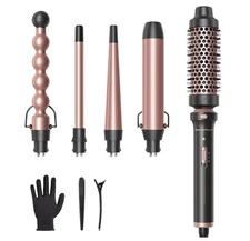 5 in 1 Curling Wand Set with Thermal Brush and 4 Ceramic CurlingWand Travel Size
