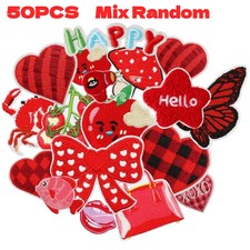 50/100pcs Red Mixed Style Embroidered Patches Iron-on DIY Clothes Wholesale Bulk