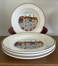 VILLEROY & BOCH Porcelain Luxembourg DESIGN NAIF Set of 4 RIMMED SOUP BOWLS 8.75