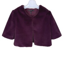 White House Black Market Faux Fur Bolero Short Sleeves Plum Size S