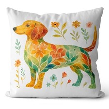 Whimsical Floral Dachshund Pillow Covers 18x18, Dachshund Lover Gifts, Dog-05