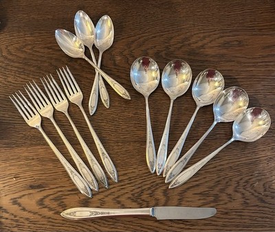 13 Pc Oneida DEBUTANTE Silverplate Wm Rogers GRANDEUR PRINCESS Spoon +