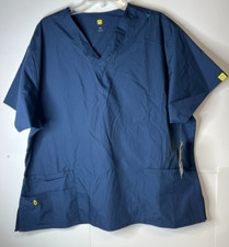 WonderWink Origins Unisex 2XL Navy Short Sleeved Scrub Top Pockets Medical NWT