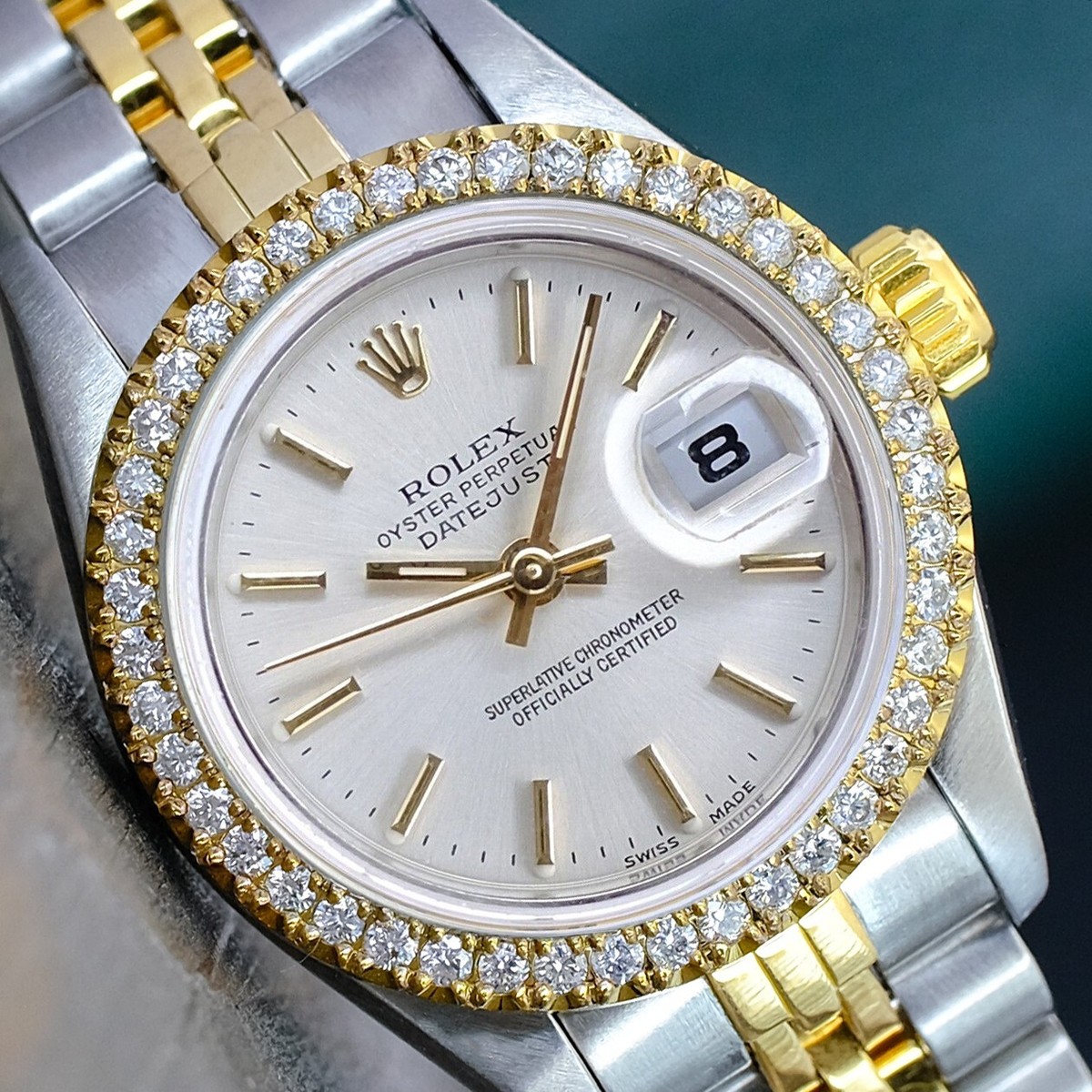 Rolex Ladies Datejust 18K Gold Steel Silver Dial Diamond  display picture 3