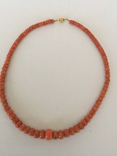  Antique Red Undyed Coral Necklace 18.5 inches 43.7 grams 14 KT Gold Clasp
