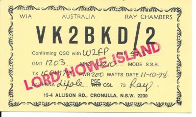 QSL  1978  Lord Howe Island   radio card   