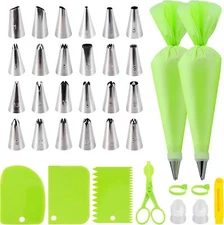 35Pcs Piping Bags and Tips Set with 24 Tips,2 Reusable Pastry Green 