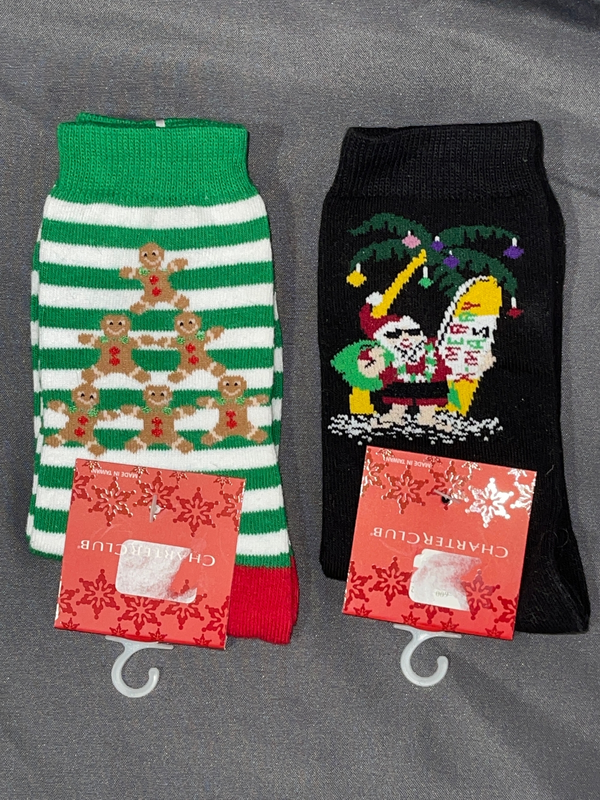 Holiday Crew Socks Charter Club Women's Surfer Santa Gingerbread Pyramid sz 9-11-image