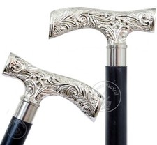 Antique Brass Walking Stick Deluxe Walking Cane Beautiful Brass Silver Handle...