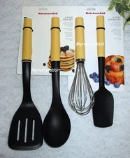 Kitchenaid Slotted Turner Spoon Whisk & Spatula Set of 4 - Yellow HYLA - New