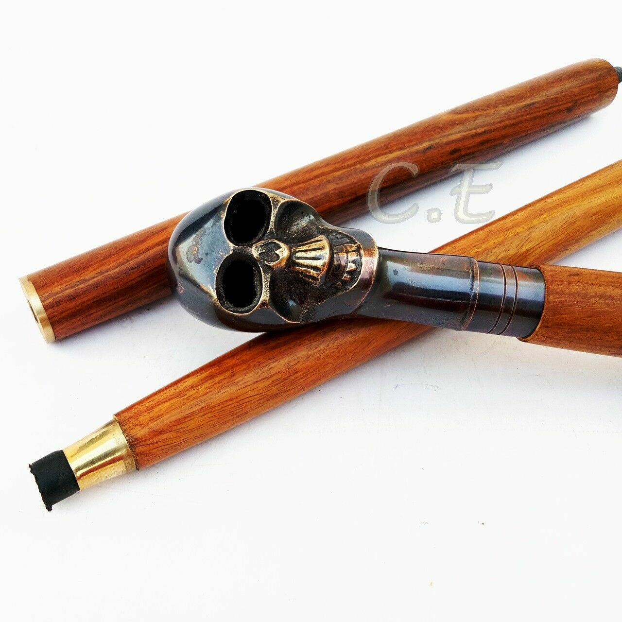 Brass Skull Head Solid Handle Handmade Exclusive … - image 2