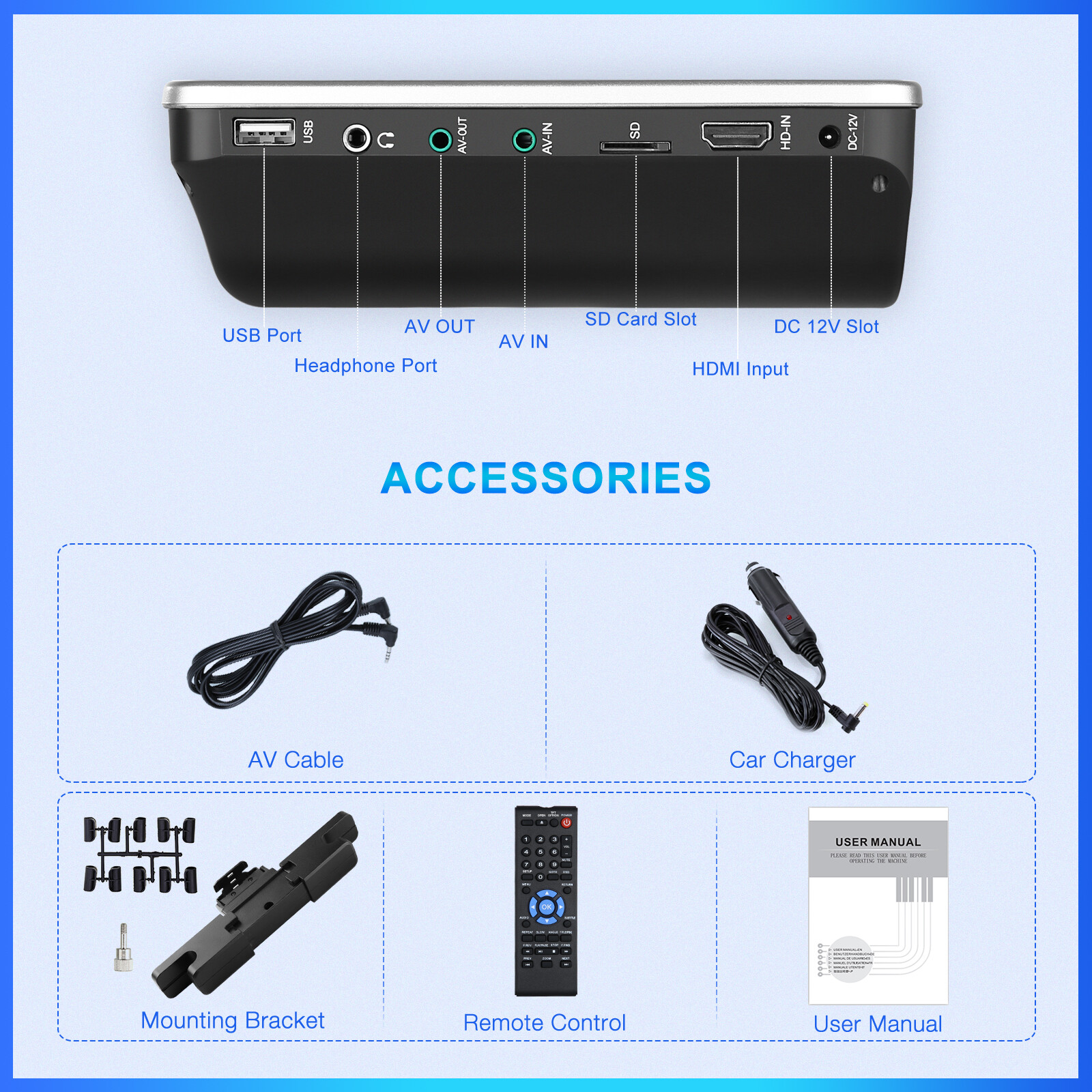 10.1''Portable DVD Player Car Moniter TV HDMI 1080P Video MP4 USB/SD Region Free