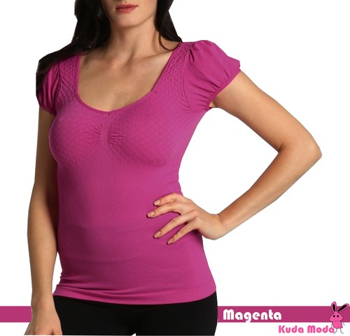 Sexy Mujeres Sin costuras Corte Bajo Cuello Mangas Cortas Camisa Prenda para el torso Vestido - Imagen 11 de 25
