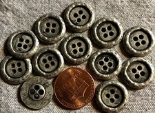 12 Matte Silver Tone Metal Sew-through 4-hole Buttons Almost 5/8" 15mm 4777