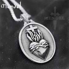 MENDEL Mens Cross Sacred Heart Of Jesus Christ Pendant Necklace Stainless Steel