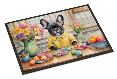 French Bulldog Black Decorating Easter Eggs Doormat