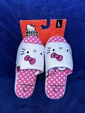 New Hello Kitty Plush Velour Embroidered Womens Slippers Size 8/9 Large