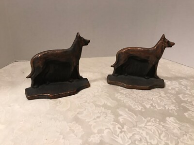 Vintage Copper Clad Cast Iron German Shepard Dog Bookends paper weights doorstop