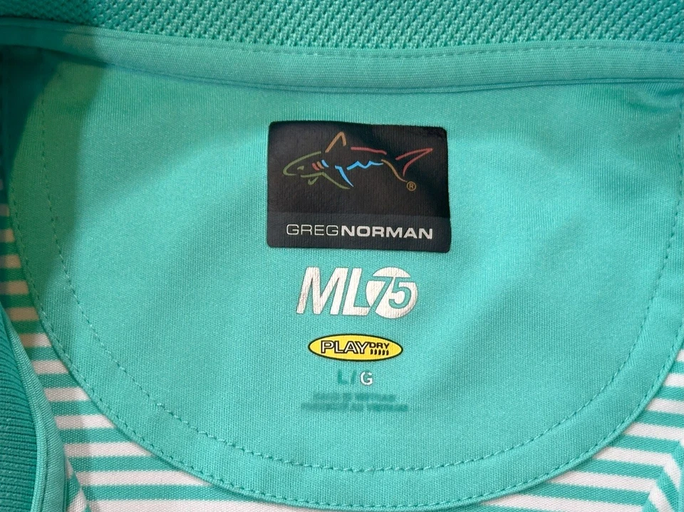 Camisa de golf Greg Norman grande para hombre hecha en Vietnam rayas verdes/blancas Foto 4 de 4