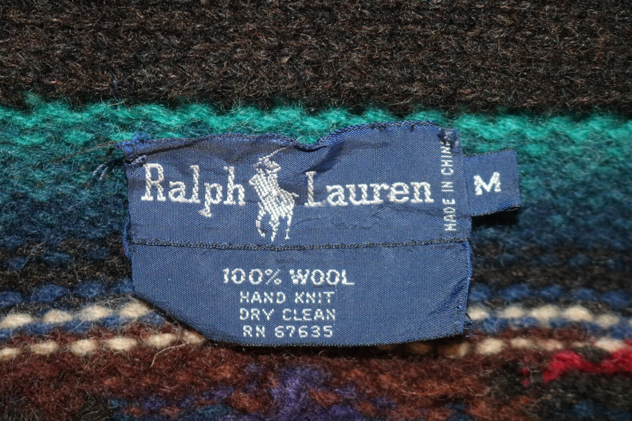 POLO RALPH LAUREN vintage hand knit blanket cardigan jacket type sweater M wool image 6