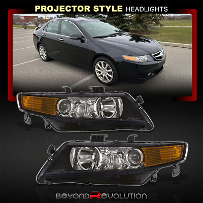 For 2004-2008 Acura TSX CL7 CL9 Black Amber Factory Style Projector Headlights