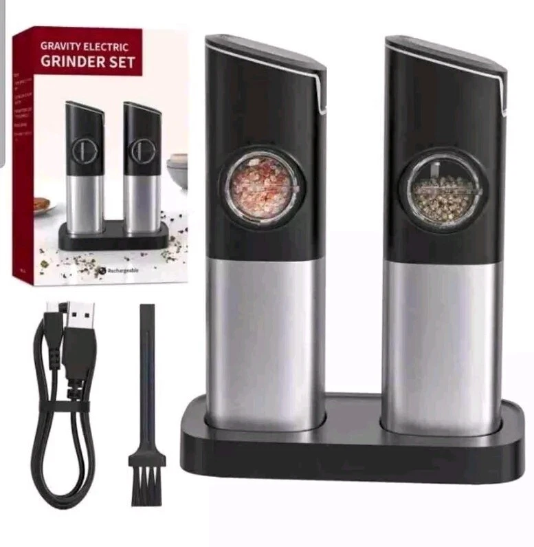 Electric Salt & Pepper Grinder Mill Shakers Set Adjustable USB Rechargeable