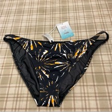 Andie Demi Moore The Tropez Bikini Bottom Black Print Mid Rise Swim Size XL NWT
