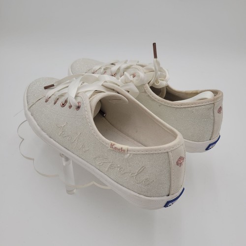 Sneakers donna Kate Spade Keds stringate glitter avorio oro rosa scintillante taglia 7,5 - Foto 4 di 12