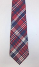 Land's End Plaid Tie X Long 100% Cotton Red White Blue Colorful Made In USA 64"