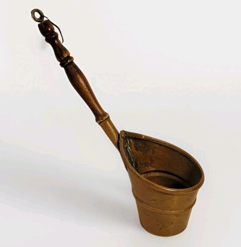 Antique Copper Ladle w Wooden Handle Rustic Farmhouse Kitchen Decor European 14"