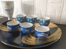 Fukagawa & Arita Kasho porcelain sake cup & wine glass, prawn Japanese seller Ex