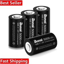 4 Pack 5000mAh C Rechargeable Batteries - Long Lasting Ni-MH Technology