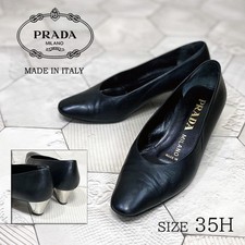 Prada Pumps Almond Toe Metal Heel Lambskin Leather Black Women's EU35.5/US5.5