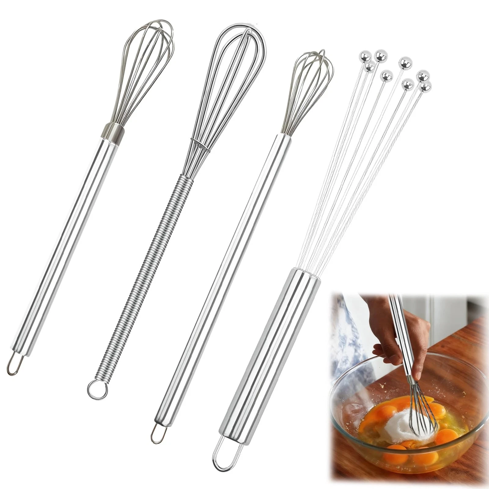 4 Piece Piece Whisk Set Whisk Small Beater Whisk Stirring Flash K...