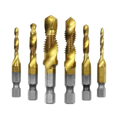 Titanium Coated Hexagonal Handle Drill Bits Tap Set Precise Tapping 6pcs M3M10