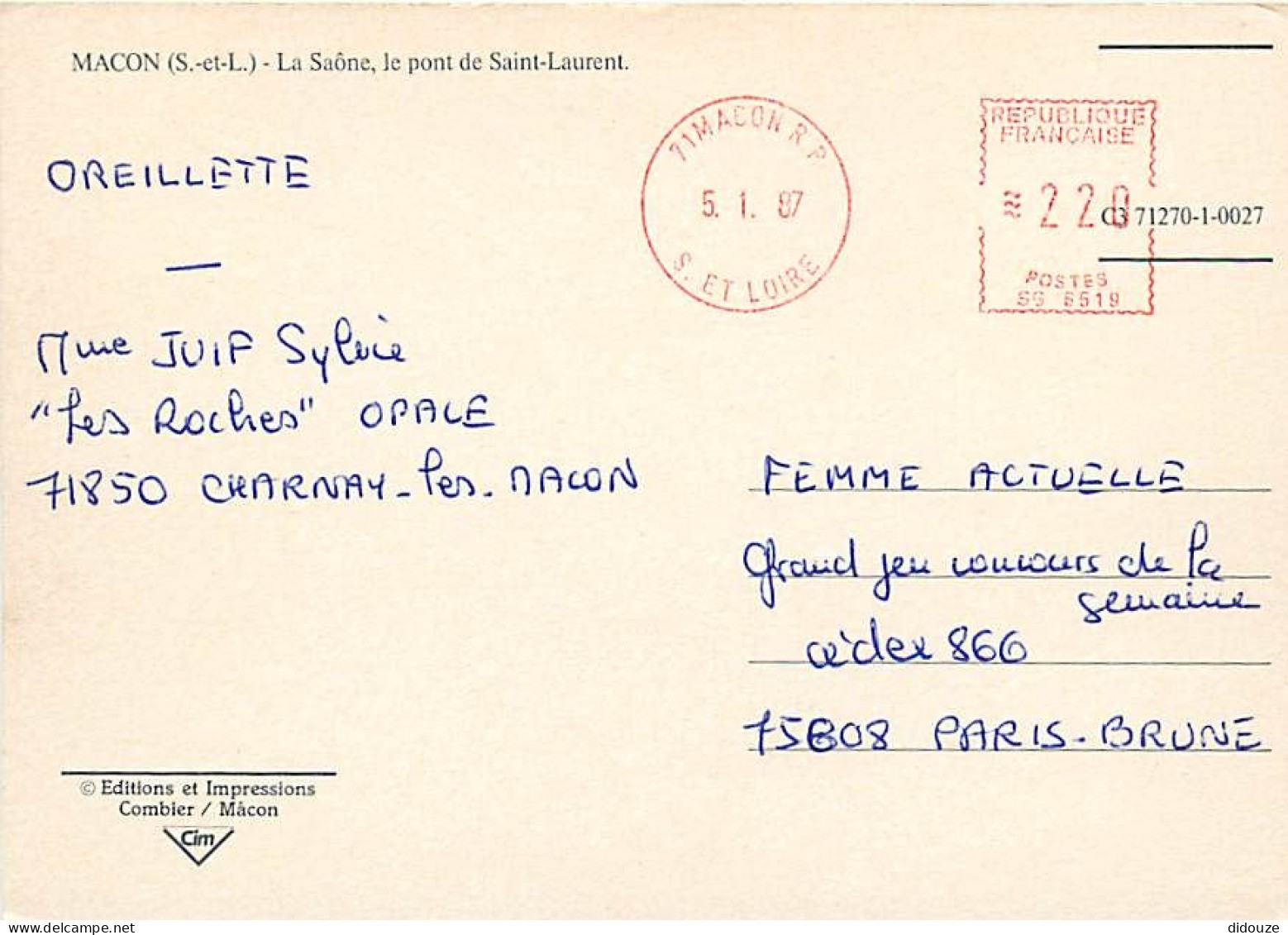 Postcard - 71 - Macon - La Saône le pont de Saint-Laurent - Flowers - CPM - thumbnail 2