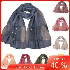 Fashion Women Pearl Scarf Lady Muslim Islamic Ladies Hijab Wrap Shawl Scarves