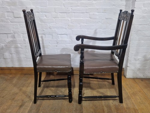 Antique style set of 6 carved oak kitchen / dining chairs - Picture 13 of 20
