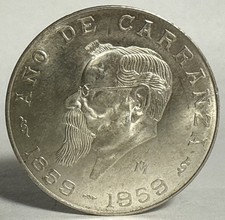 1959 Mo Mexico 5 Pesos Ano de Carranza CINCO PESOS .720 Silver Blast White