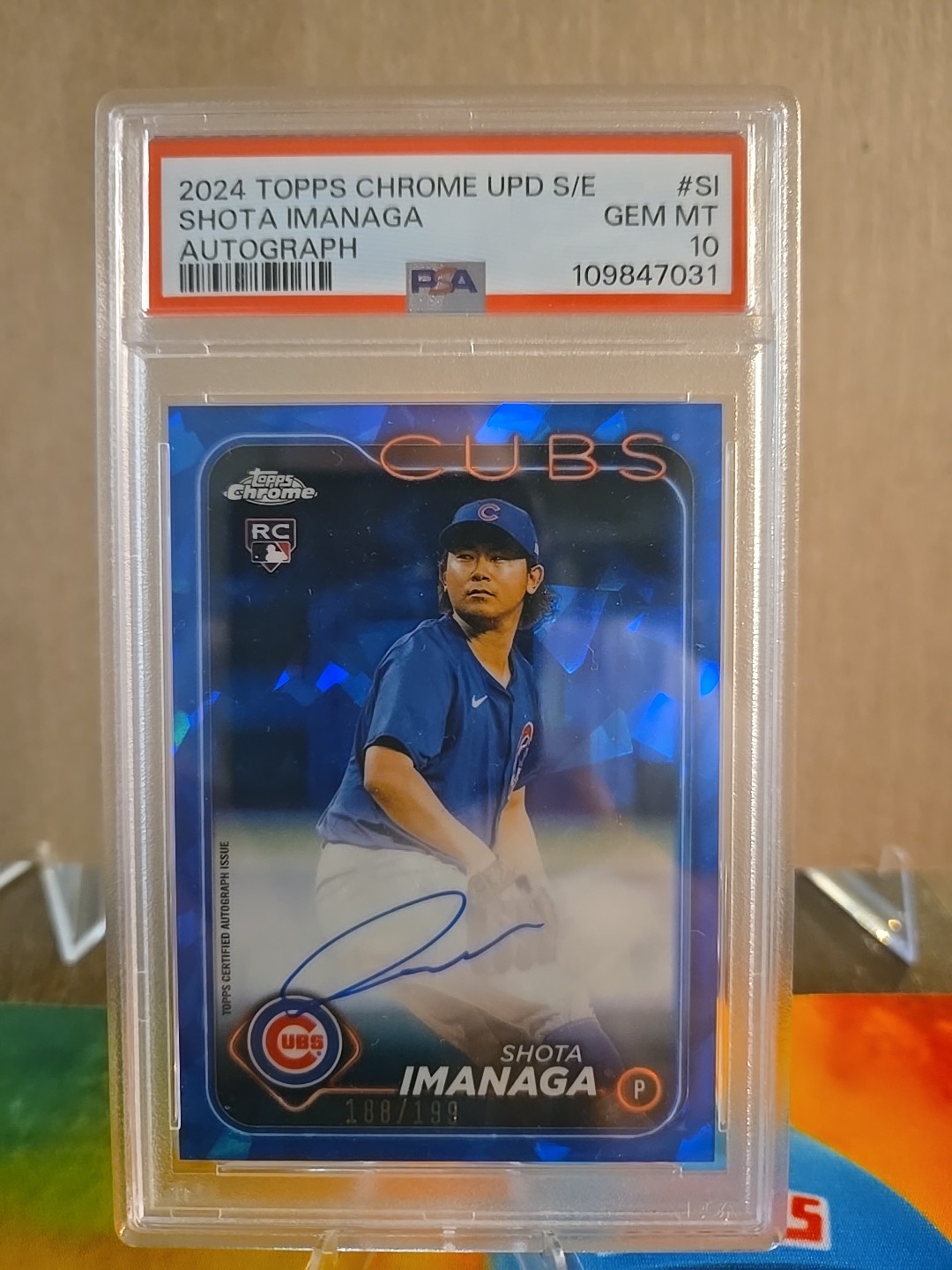 2024 Topps Chrome Update Sapphire Edition Auto Shota Imanaga /199 RC Cubs PSA 10