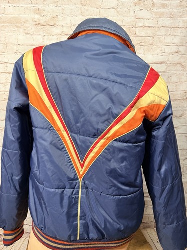 Vintage 70s Ski Jacket Blue Yellow Orange Sun Beams Rainbow Lightening Bolt READ