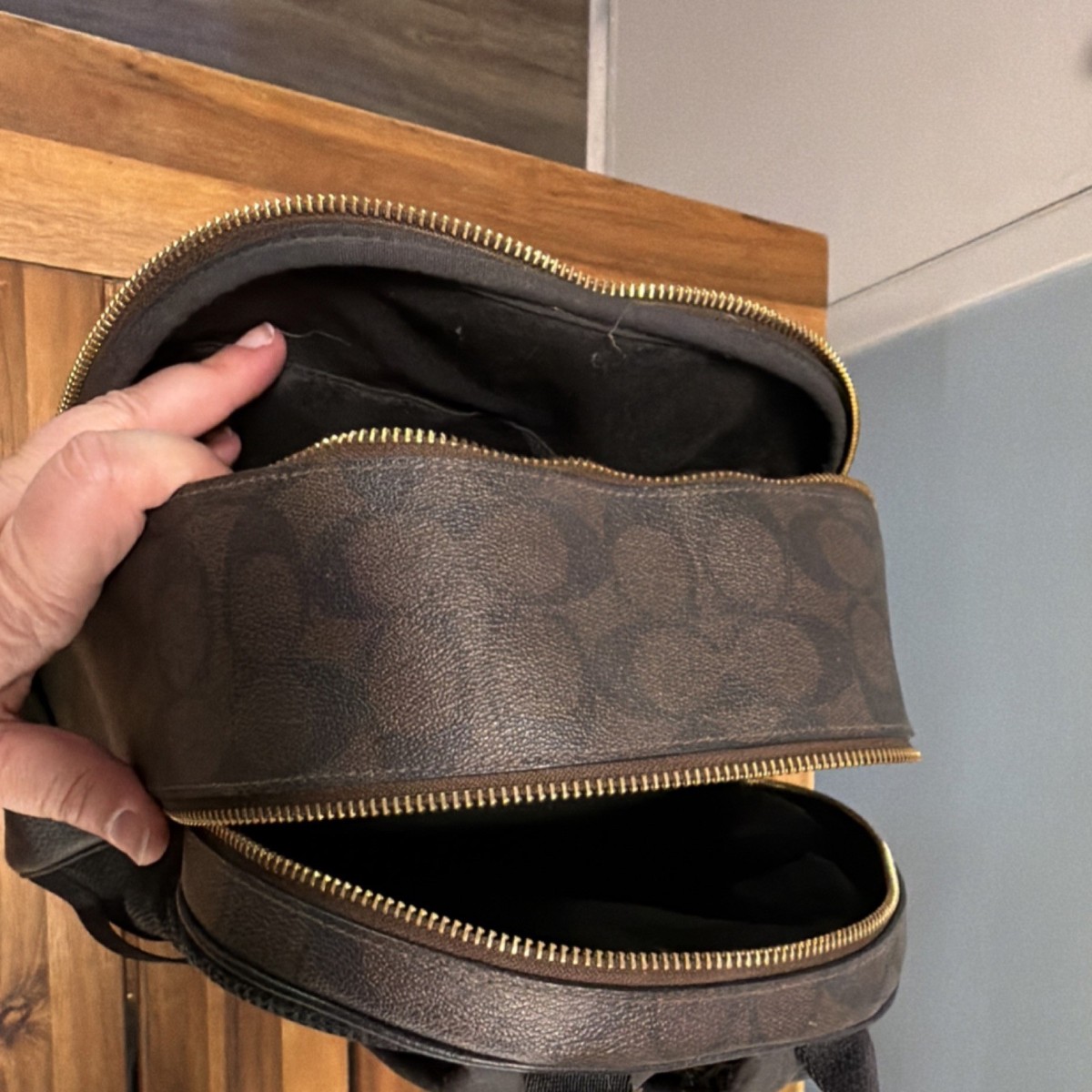 Coach Black and Brown Logo Backpack with Adjustable Strap, Outer 