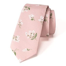 Men's Cotton Printed Floral Skinny Tie One Size 13-blush Pink/White